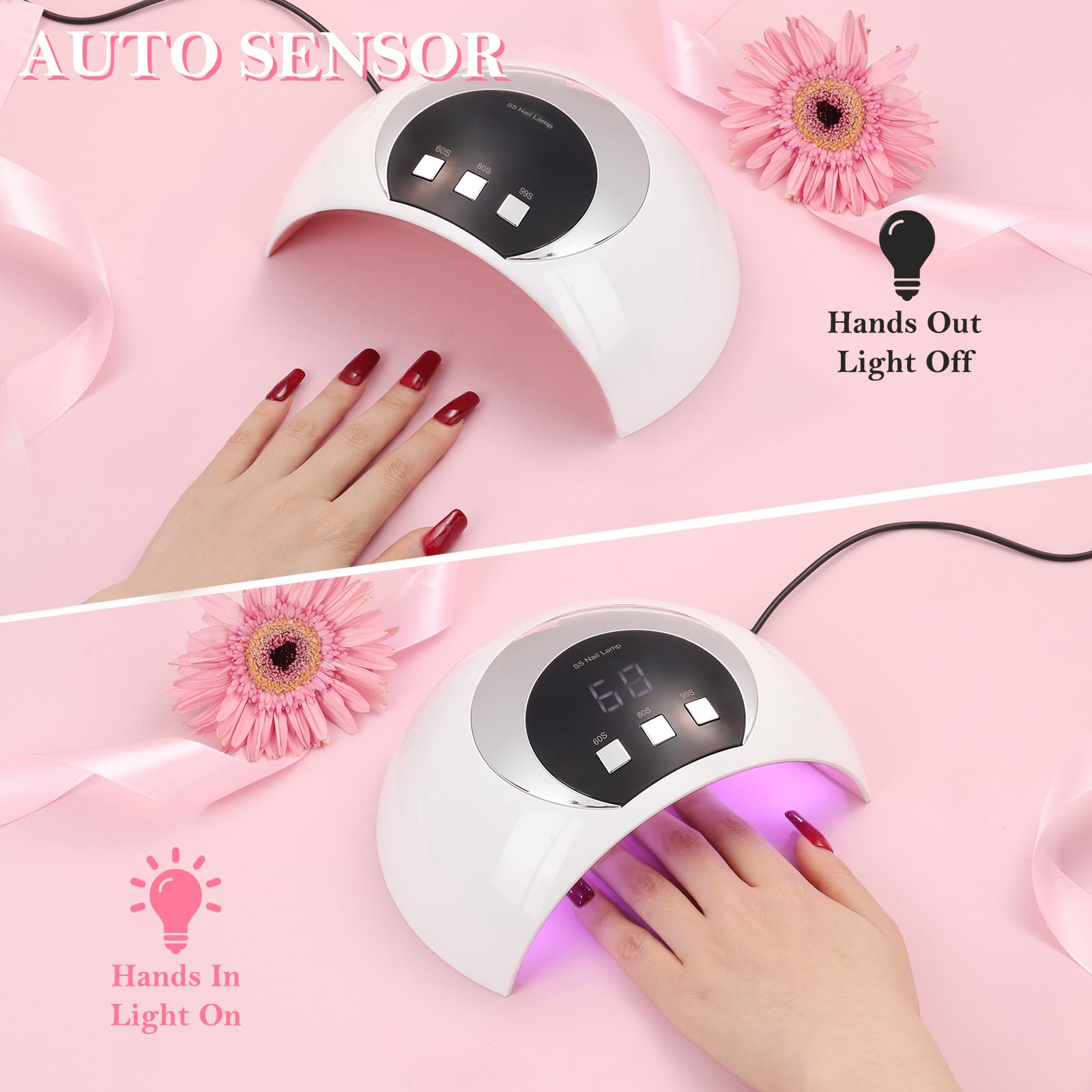Wisdompark UV LED Nail Lamp auto-sensor enables hands-free operation.