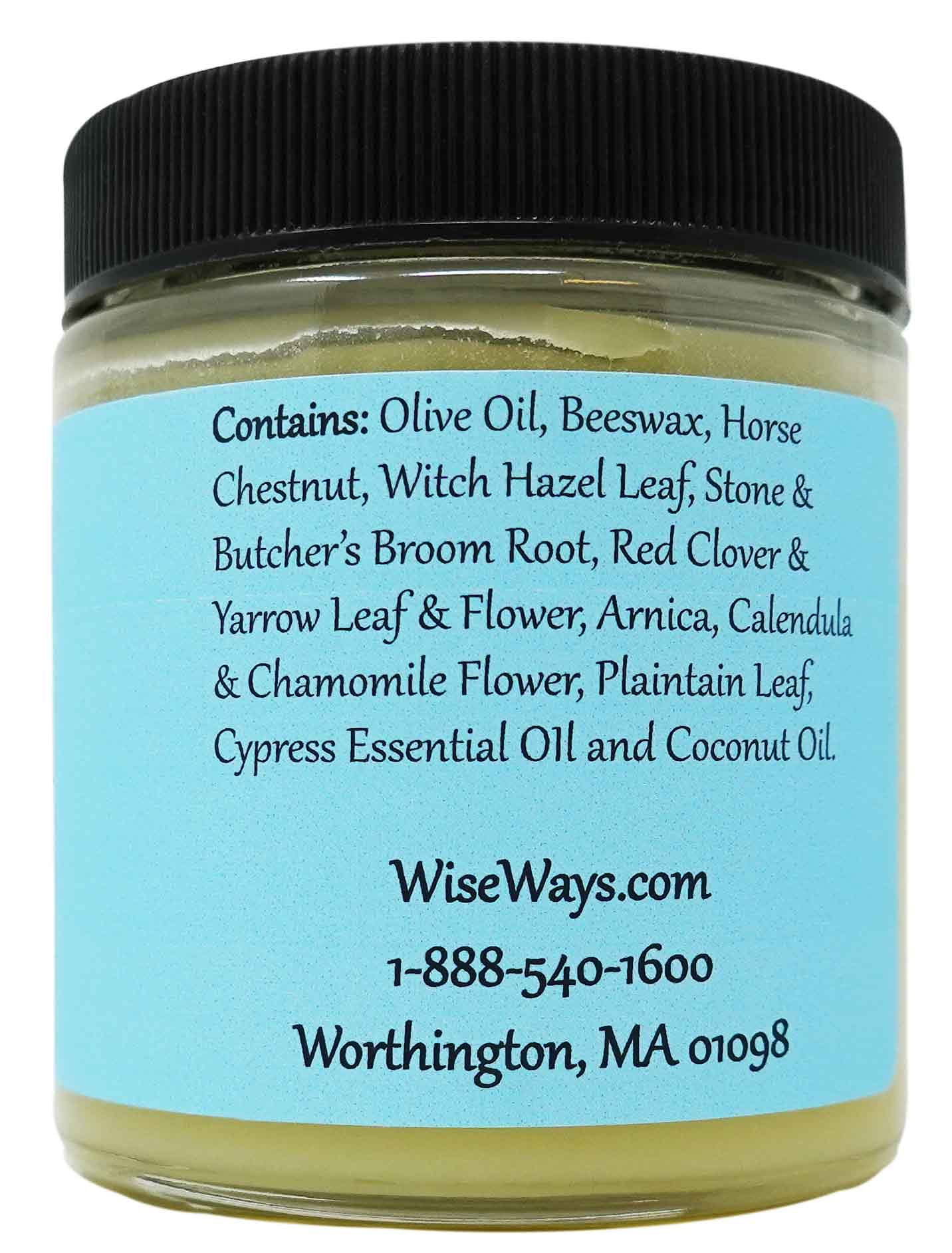 Close-up of WiseWays Witch Hazel Salve ingredients for gentle skin care.