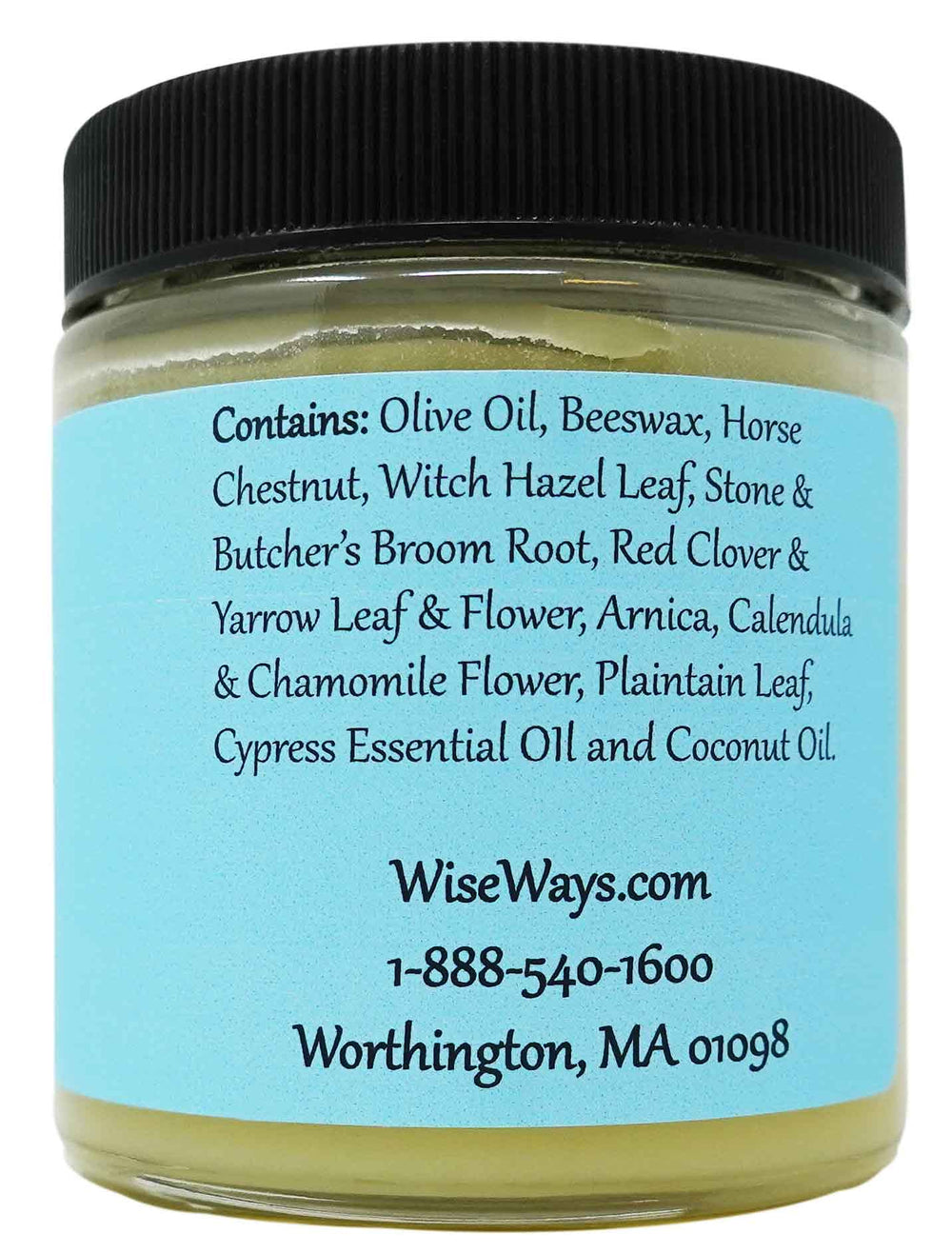 Close-up of WiseWays Witch Hazel Salve ingredients for gentle skin care.