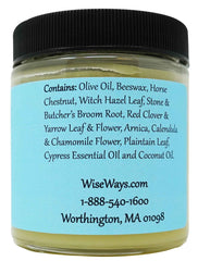 Close-up of WiseWays Witch Hazel Salve ingredients for gentle skin care.