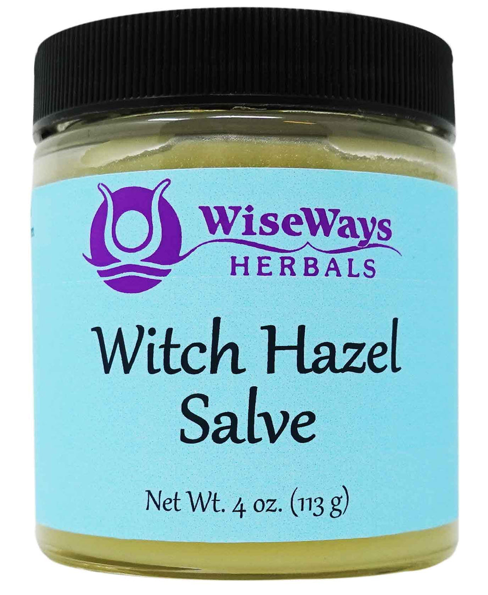 WiseWays Herbals Witch Hazel Salve jar shows creamy texture for skin comfort.