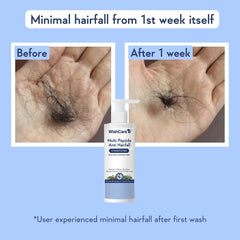 WishCare peptides rice water close-up on strands suggesting stronger roots