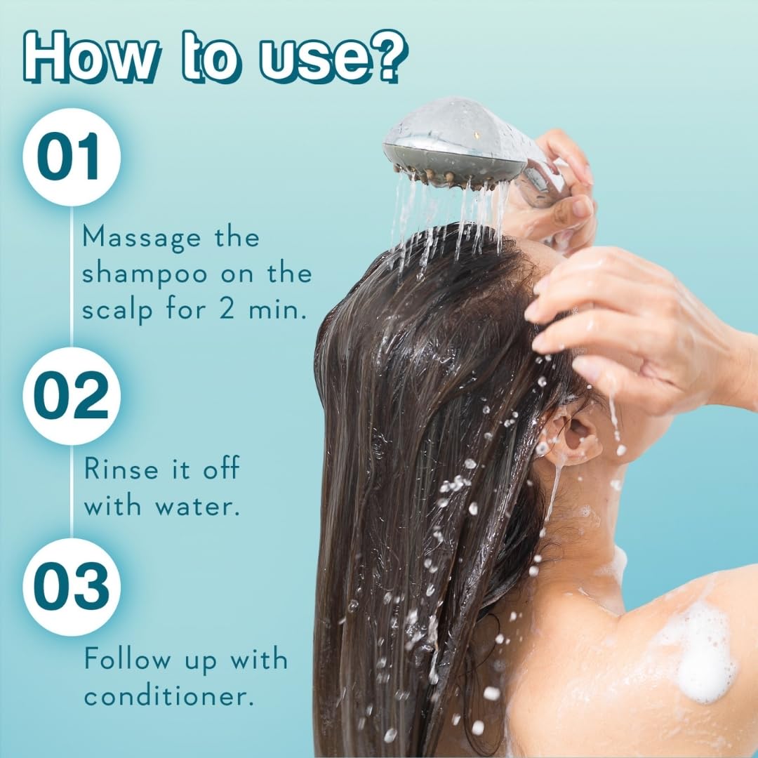 WishCare step-by-step use image shows wet hair massage and rinse