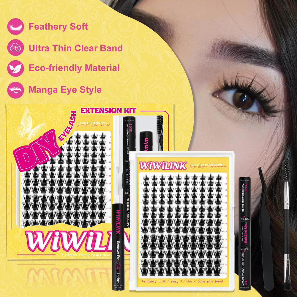 WiWiLINK California Sunset Kit manga lash clusters 13-15mm for enhanced evening drama.