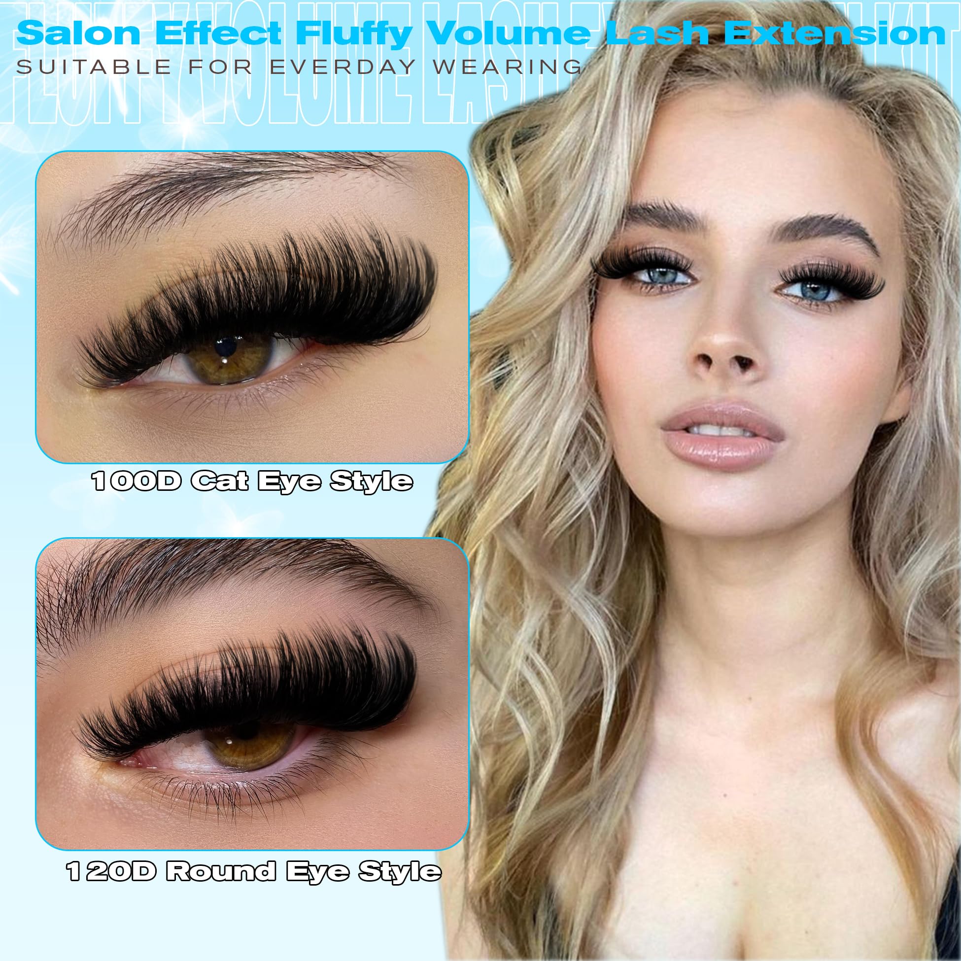 Wiwoseo 100D+120D clusters with D-curly design for natural glam look