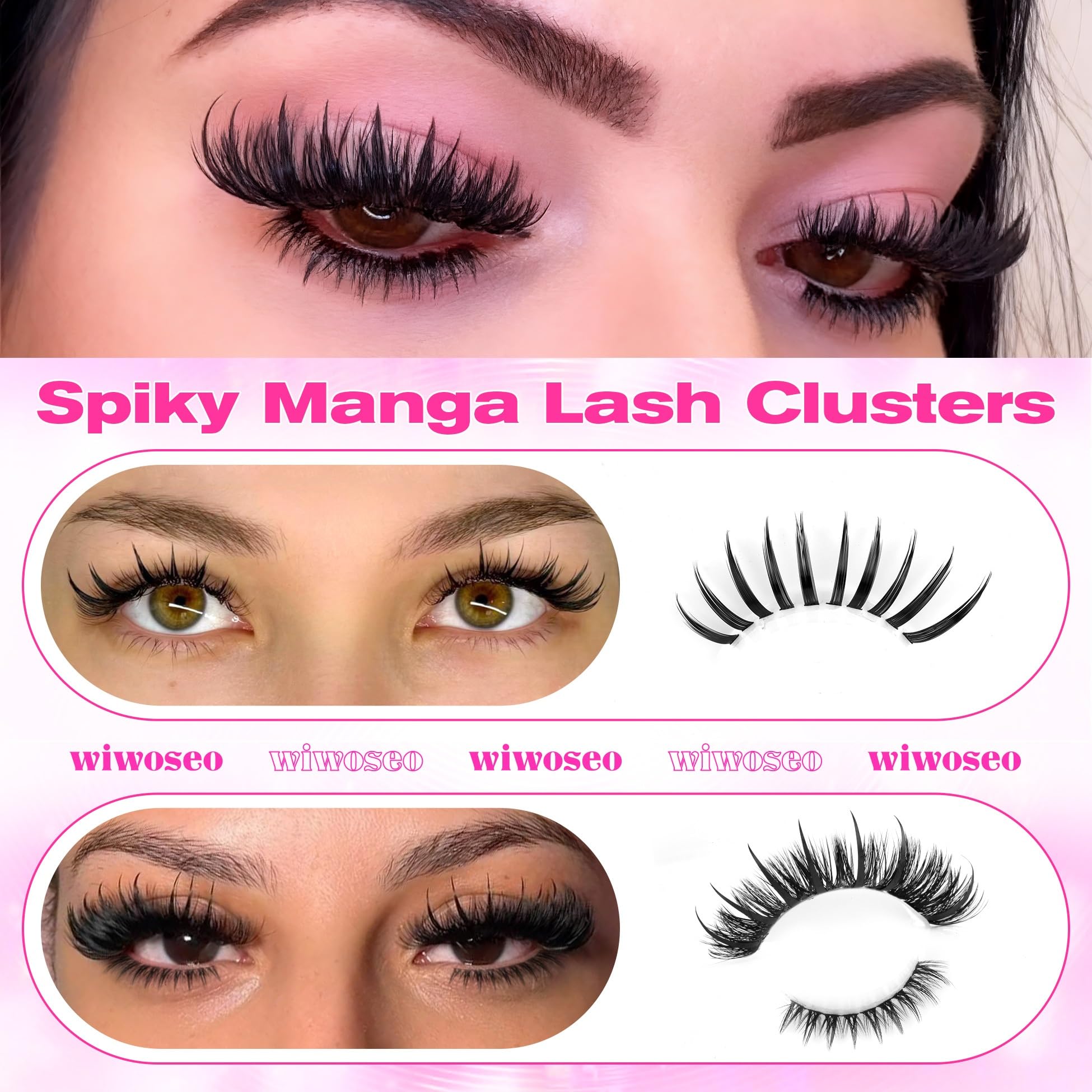 wiwoseo 120d curly cluster lashes on display convey natural fullness.