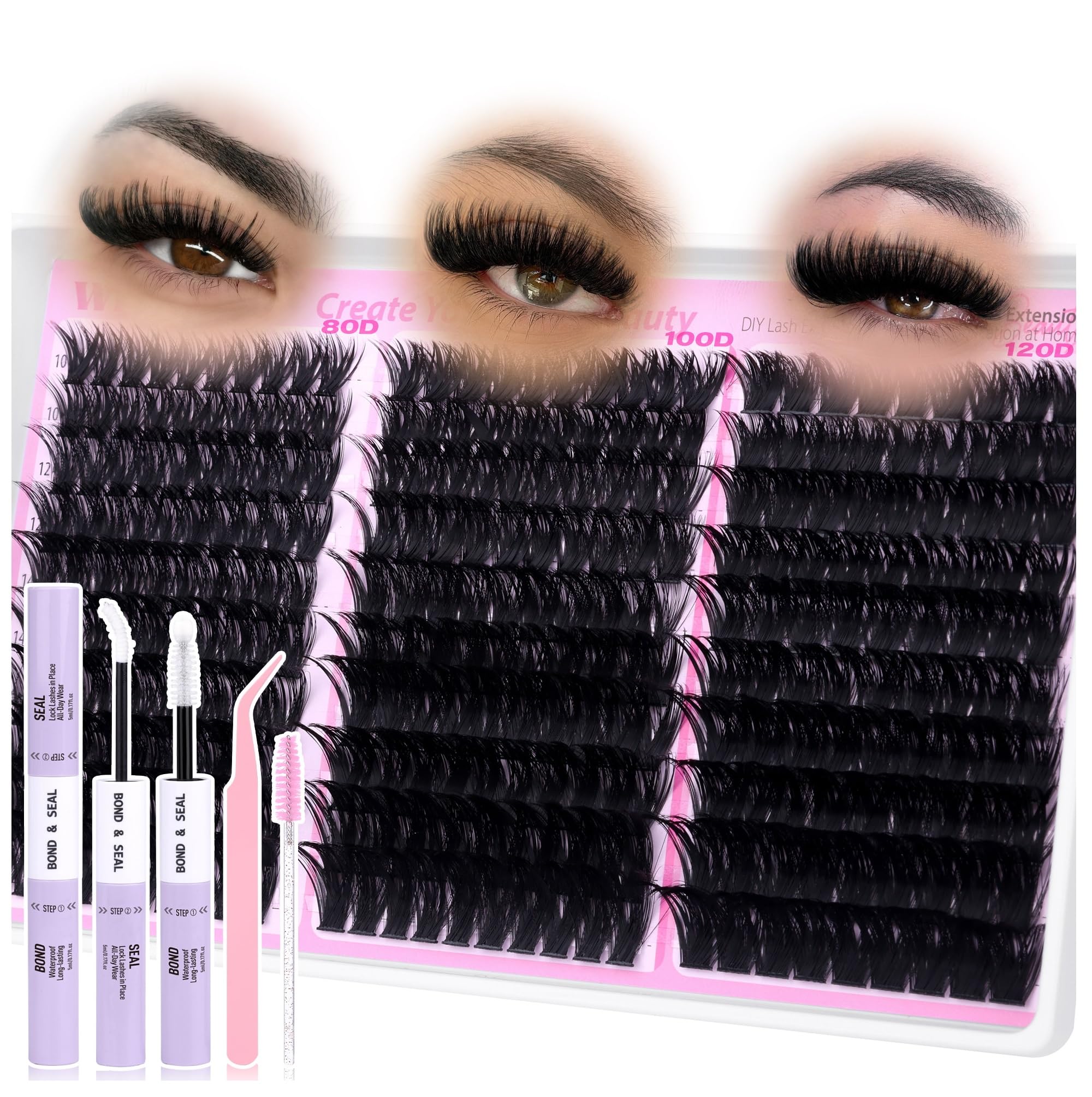 wiwoseo fluffy lash clusters kit pack for DIY salon-look