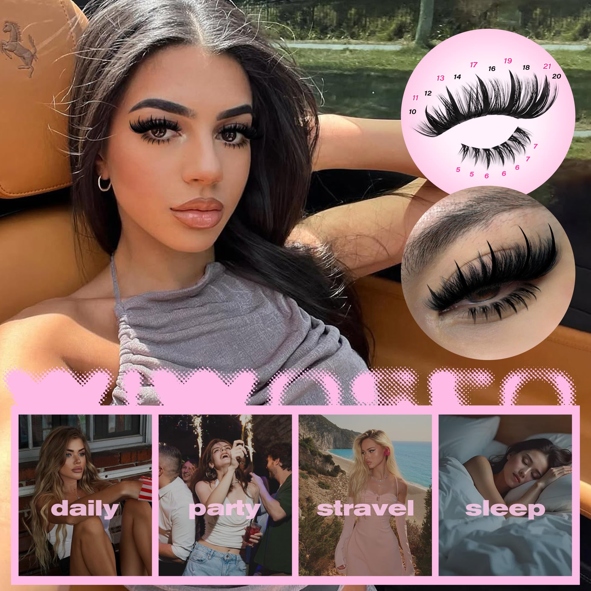 wiwoseo spikes lash clusters close-up shows versatile options for eye shapes.