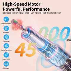 Wiyuam nail drill LCD close-up highlights adjustable speed for precise manicures.