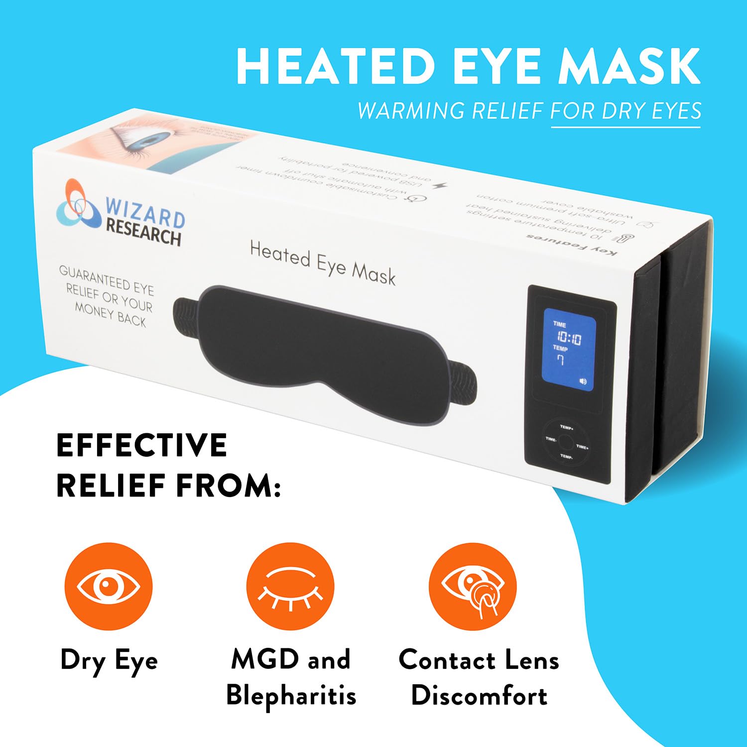 Wizard Research Electric Heated Eye Mask dry-eyes-relief delivers targeted warmth for moisture comfort.