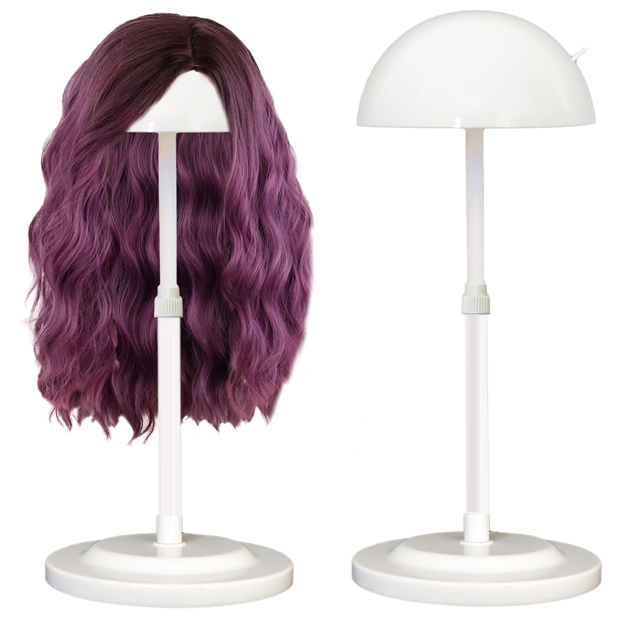 WiZiWi wig stand adjustable height base shows versatile storage for multiple wigs and hats.
