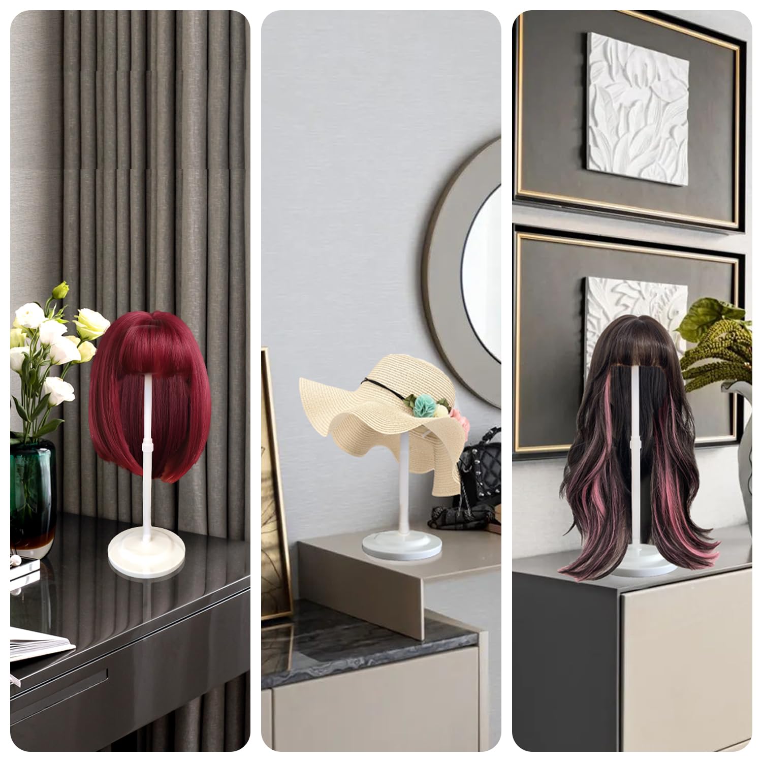 WiZiWi wig stand adjustable rod allows quick height tweaks for different wig lengths.