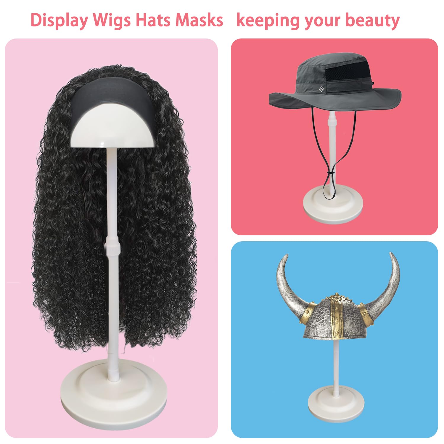 WiZiWi wig stand anti-slip dome keeps wigs securely in place during styling.