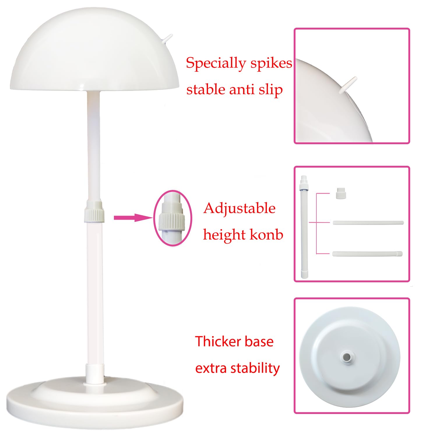 WiZiWi wig stand packaging includes base, dome, and adjustable rod for complete setup.