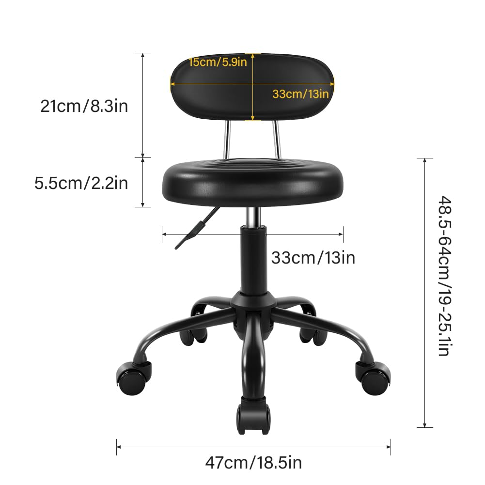 WKWKER rolling stool backrest provides light lumbar support during long sessions.