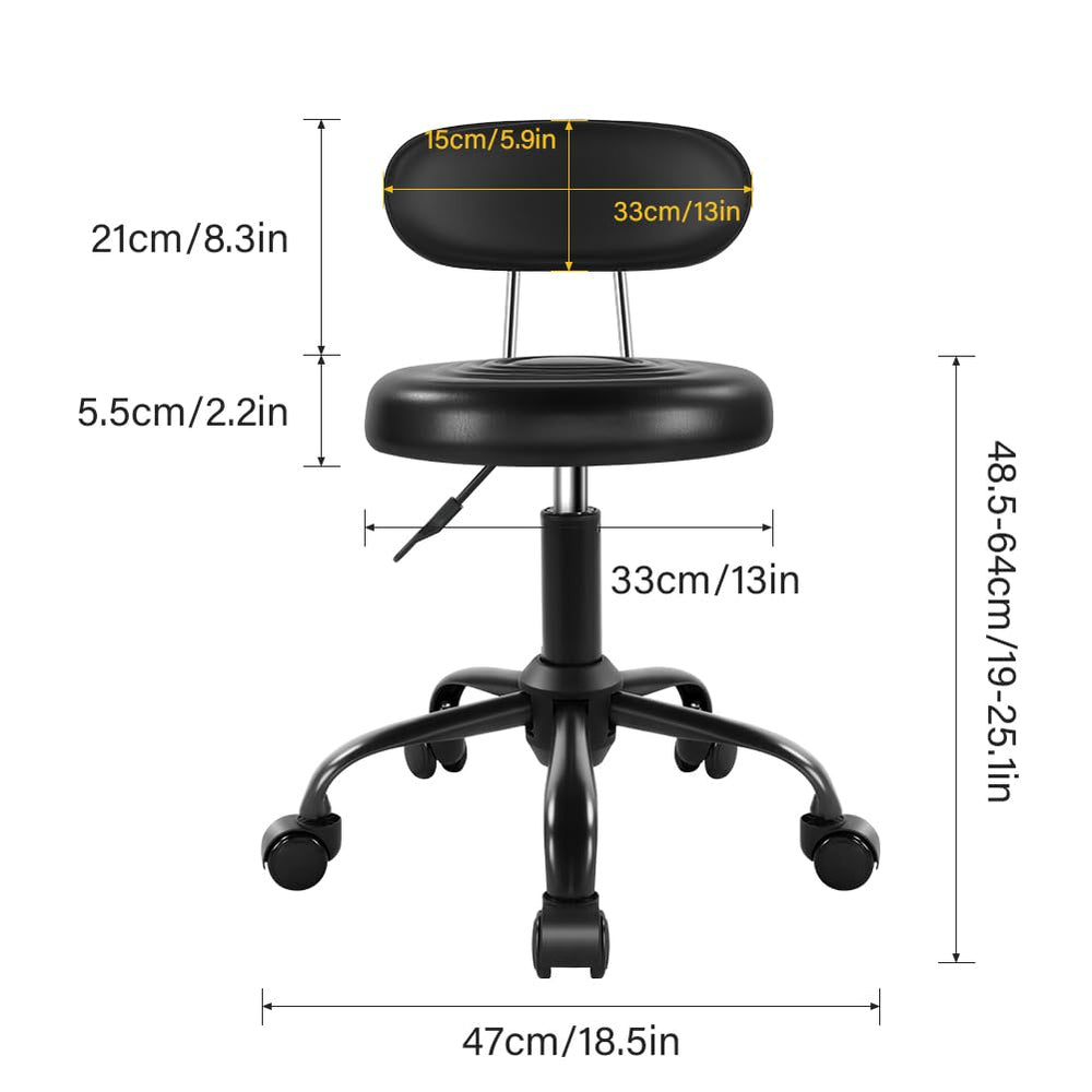 WKWKER rolling stool backrest provides light lumbar support during long sessions.