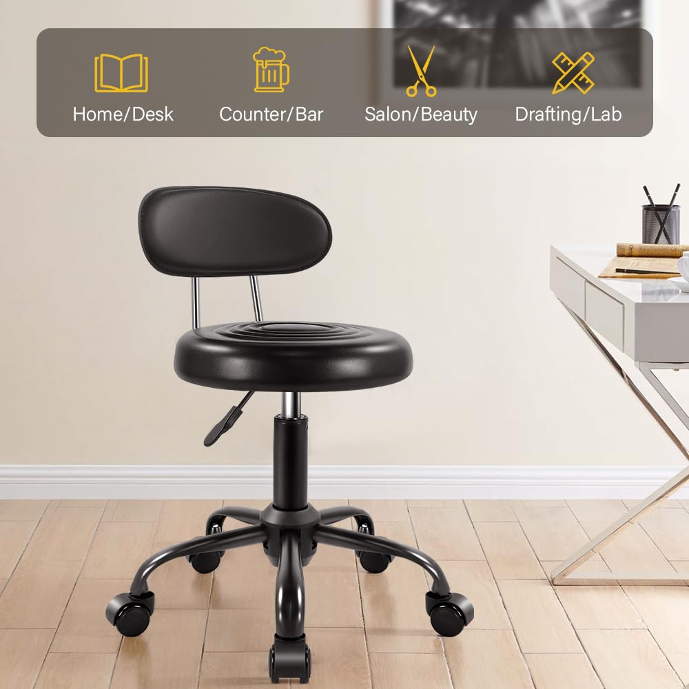 WKWKER rolling stool PU leather seat easy to clean and comfortable.