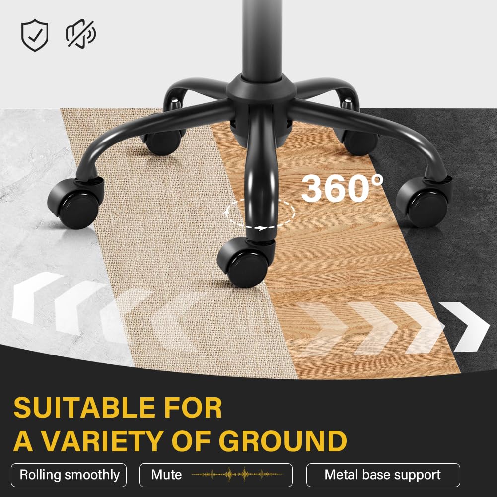 WKWKER rolling stool universal wheels glide smoothly on floors.