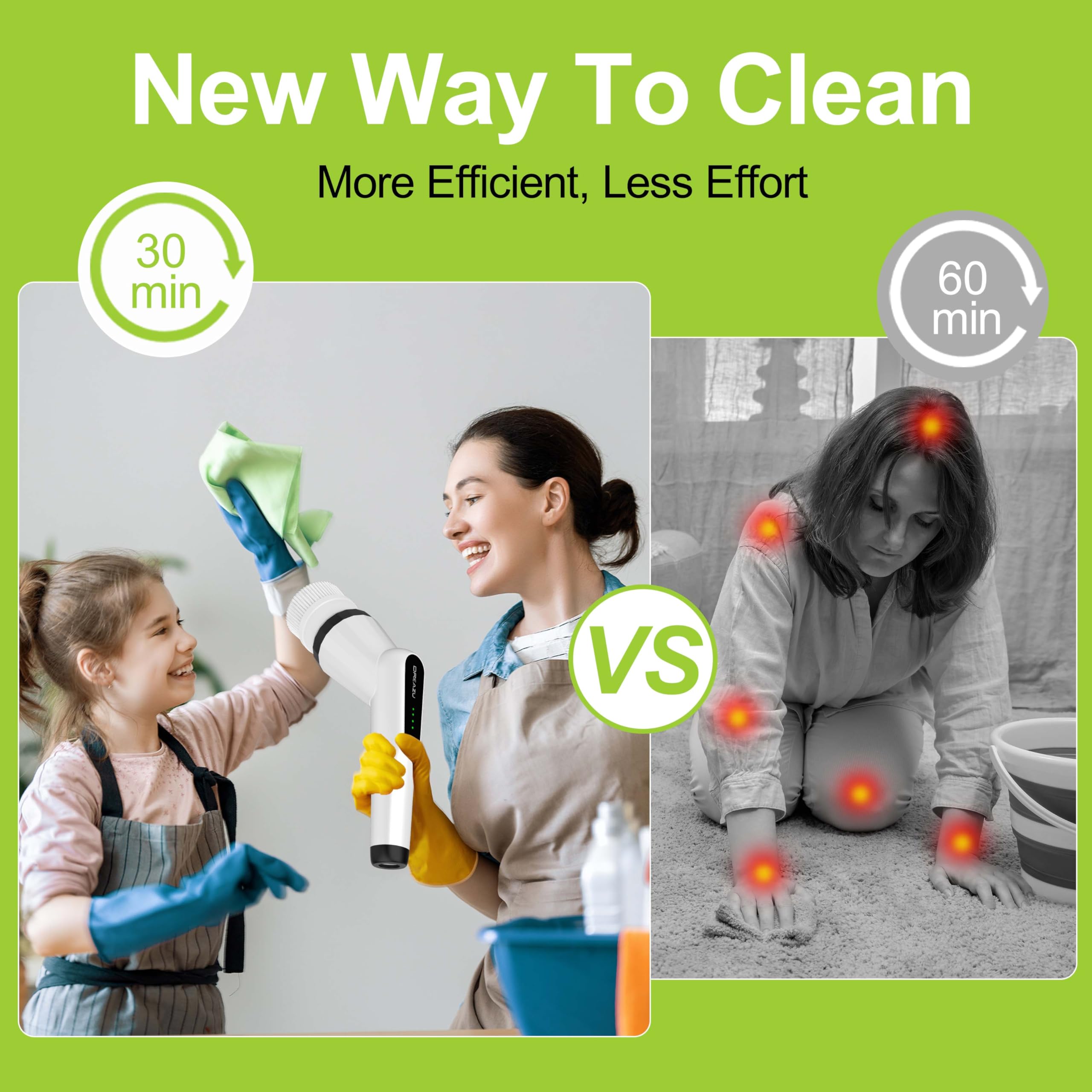WKY Electric Spin Scrubber 2-speed control to switch between gentle and deep cleaning