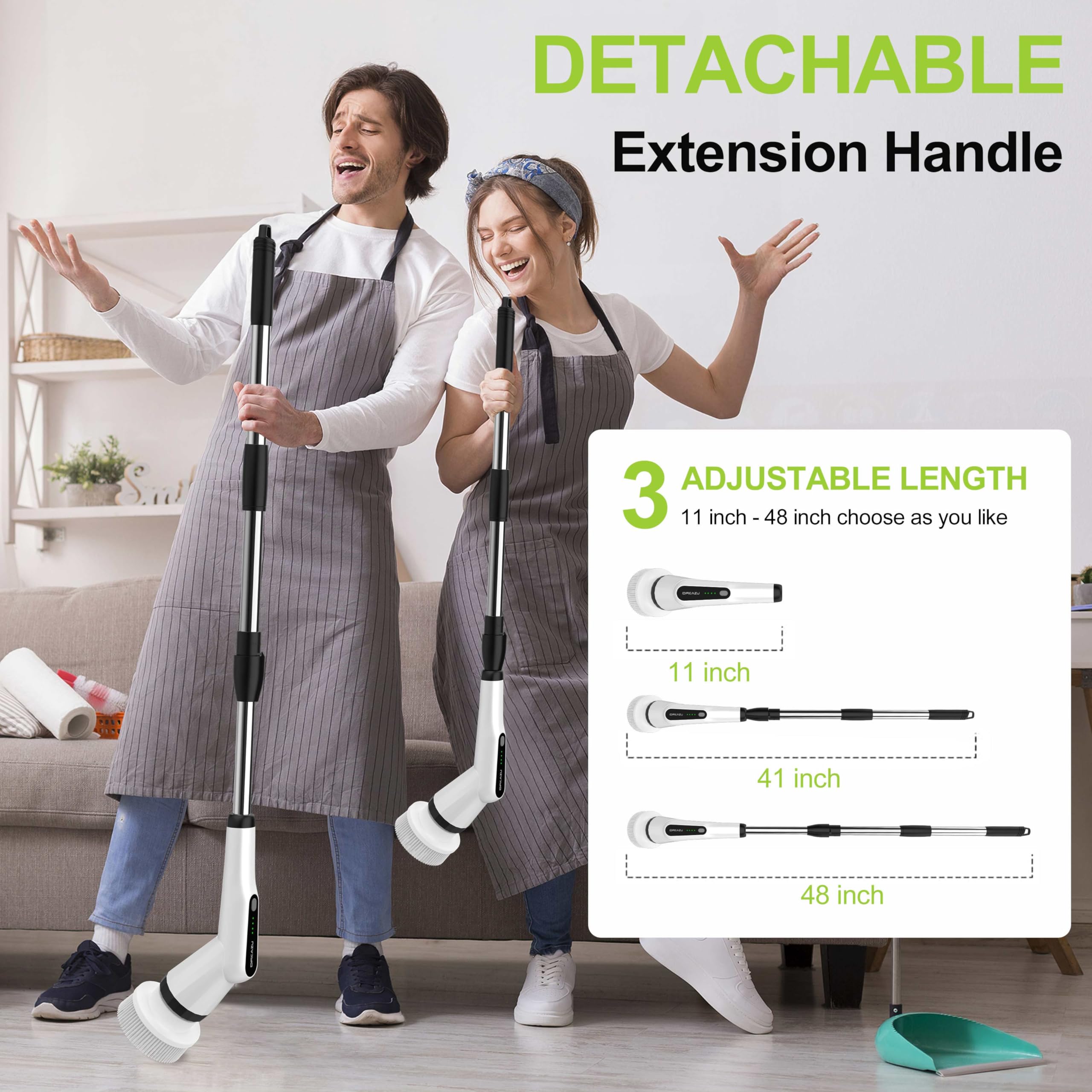 WKY Electric Spin Scrubber battery-level indicator shows charge status for ready-to-clean sessions
