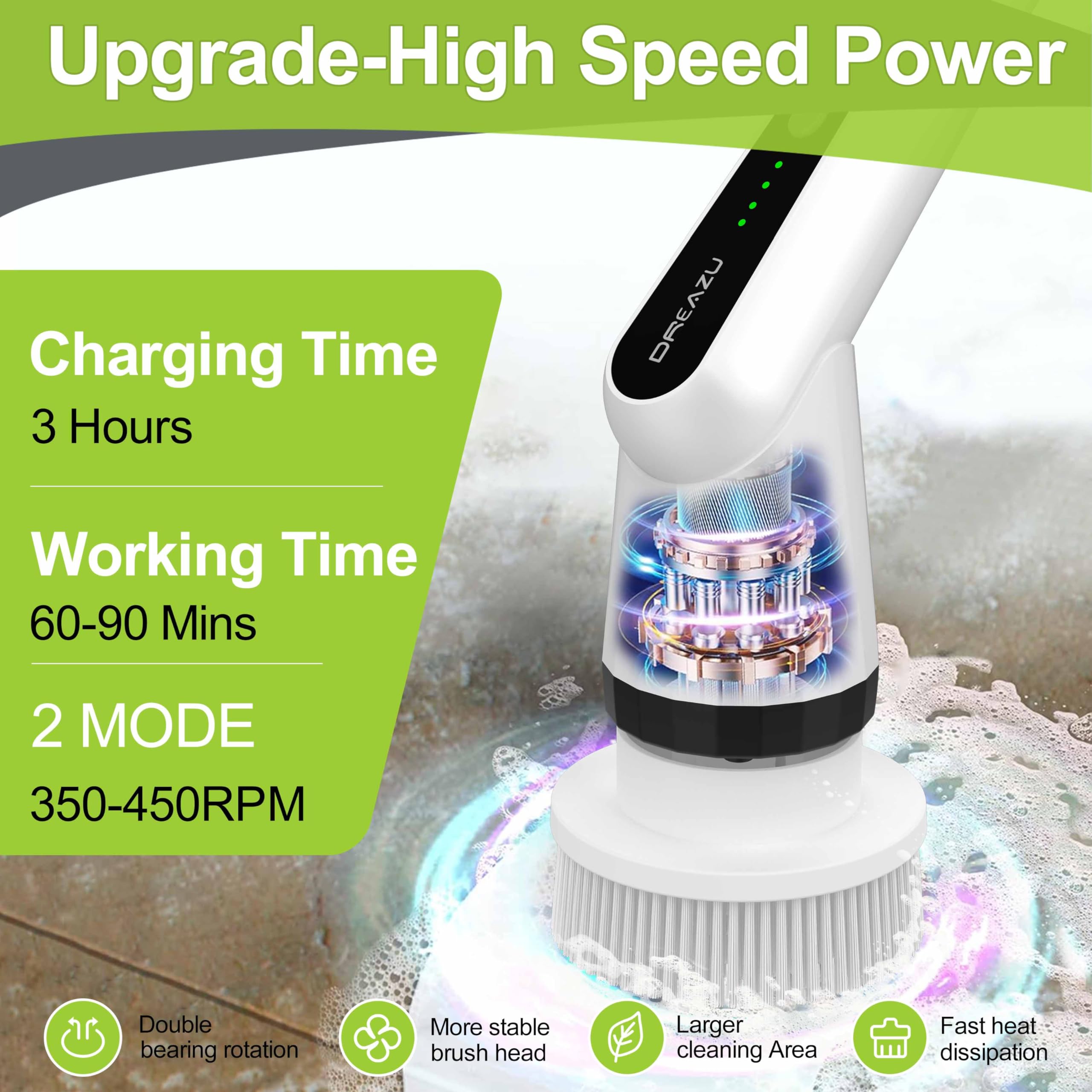 WKY Electric Spin Scrubber interchangeable brush heads for grout and tile surfaces