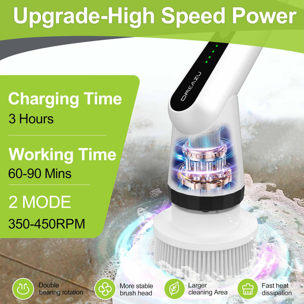 WKY Electric Spin Scrubber interchangeable brush heads for grout and tile surfaces