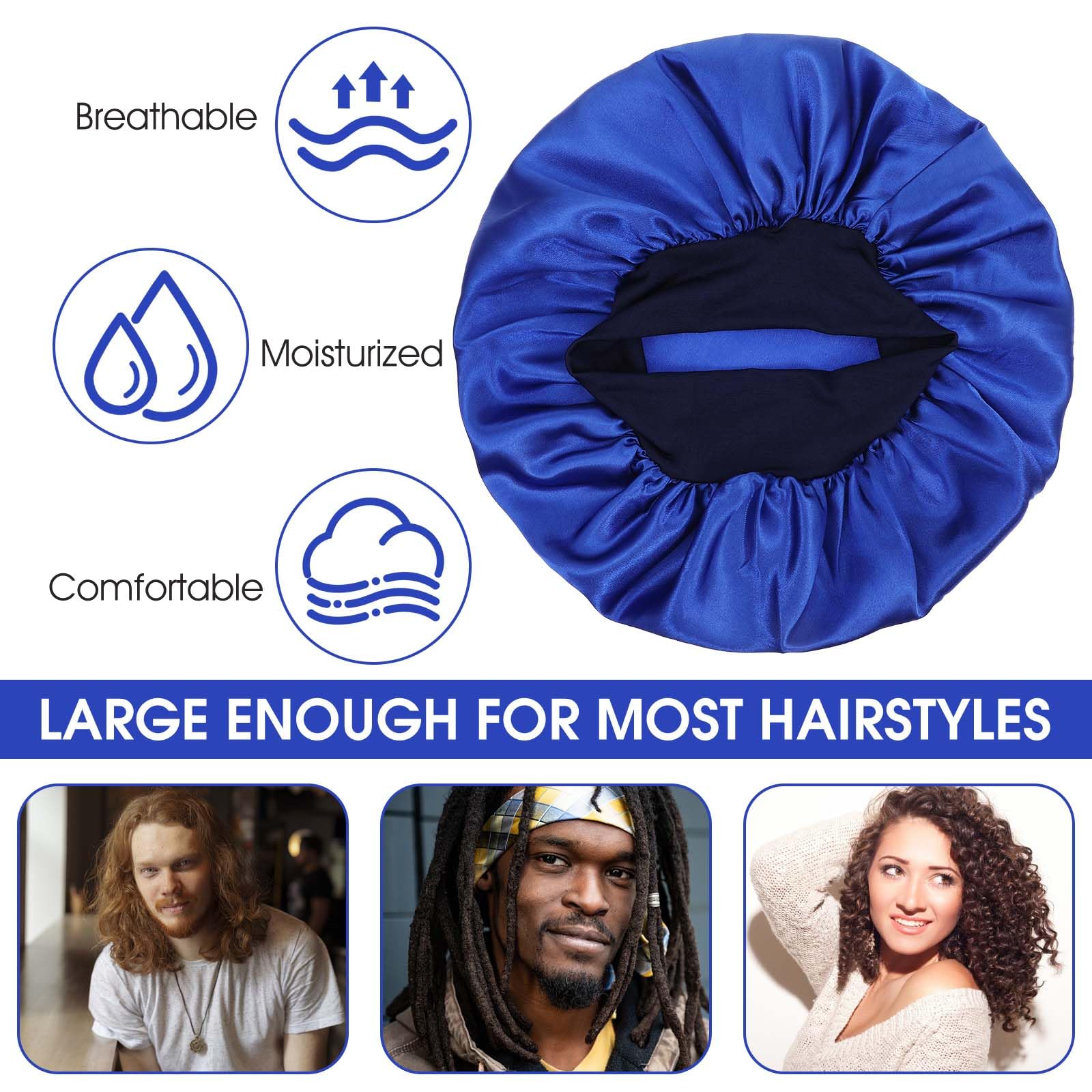 WLLHYF satin bonnet 30 cm diameter accommodates dreadlocks and long curls.