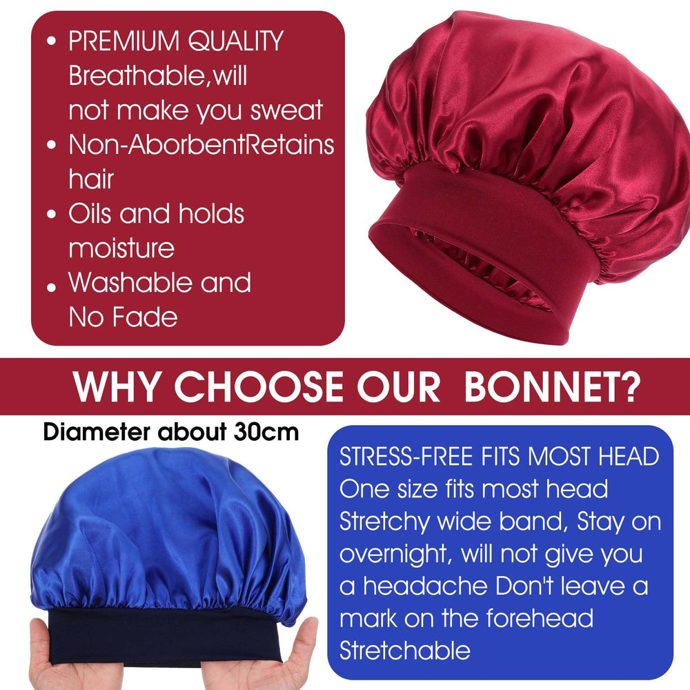 WLLHYF satin bonnet closeup shows stretchy elastic band for comfortable fit.