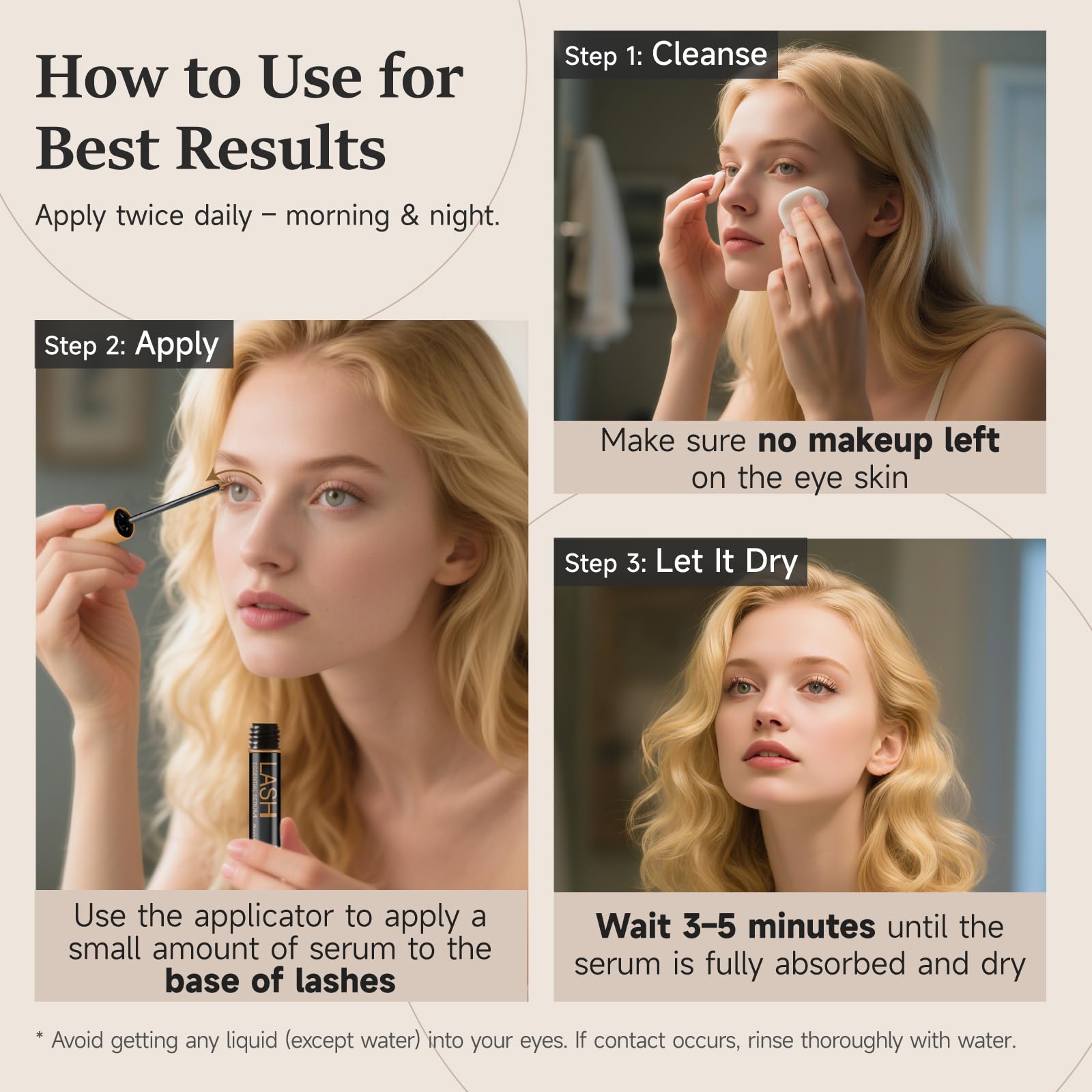 Applying WM Western Miracle serum along the upper lash line for daily use.