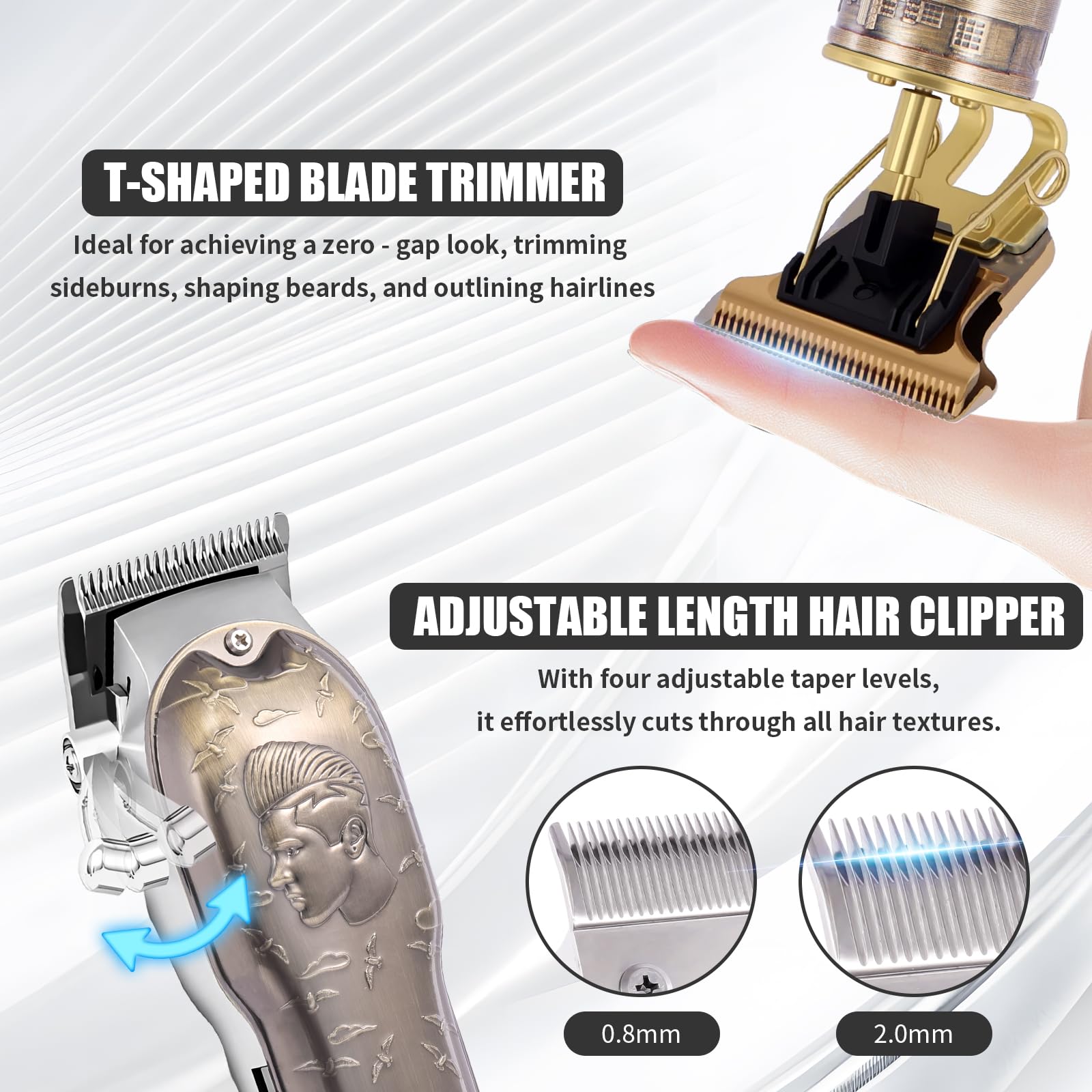 WMZR T-shaped sideburn trimmer close-up for precise facial grooming.