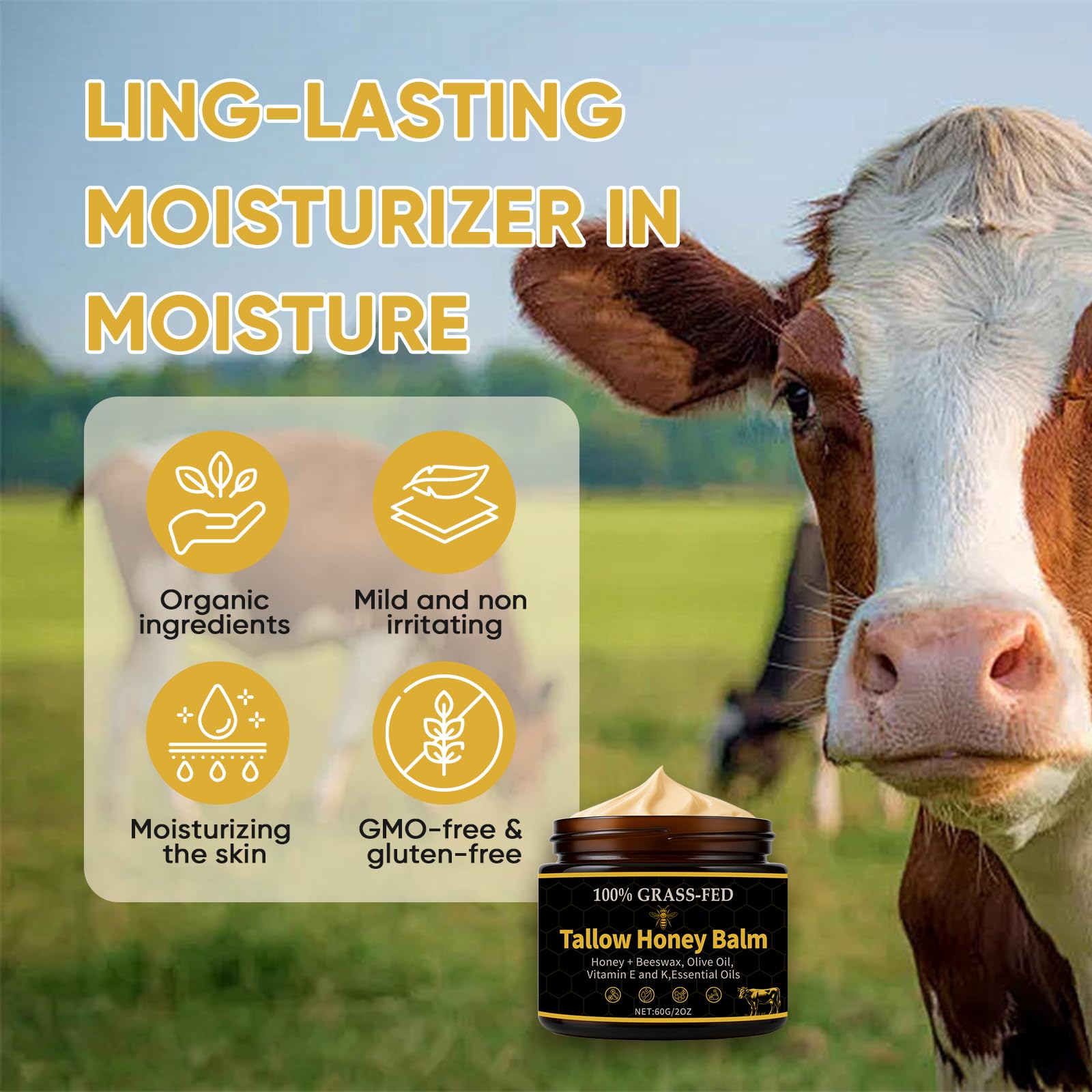 WNOHIQ Noluria Beef Tallow face application showcases versatile use on face and neck.