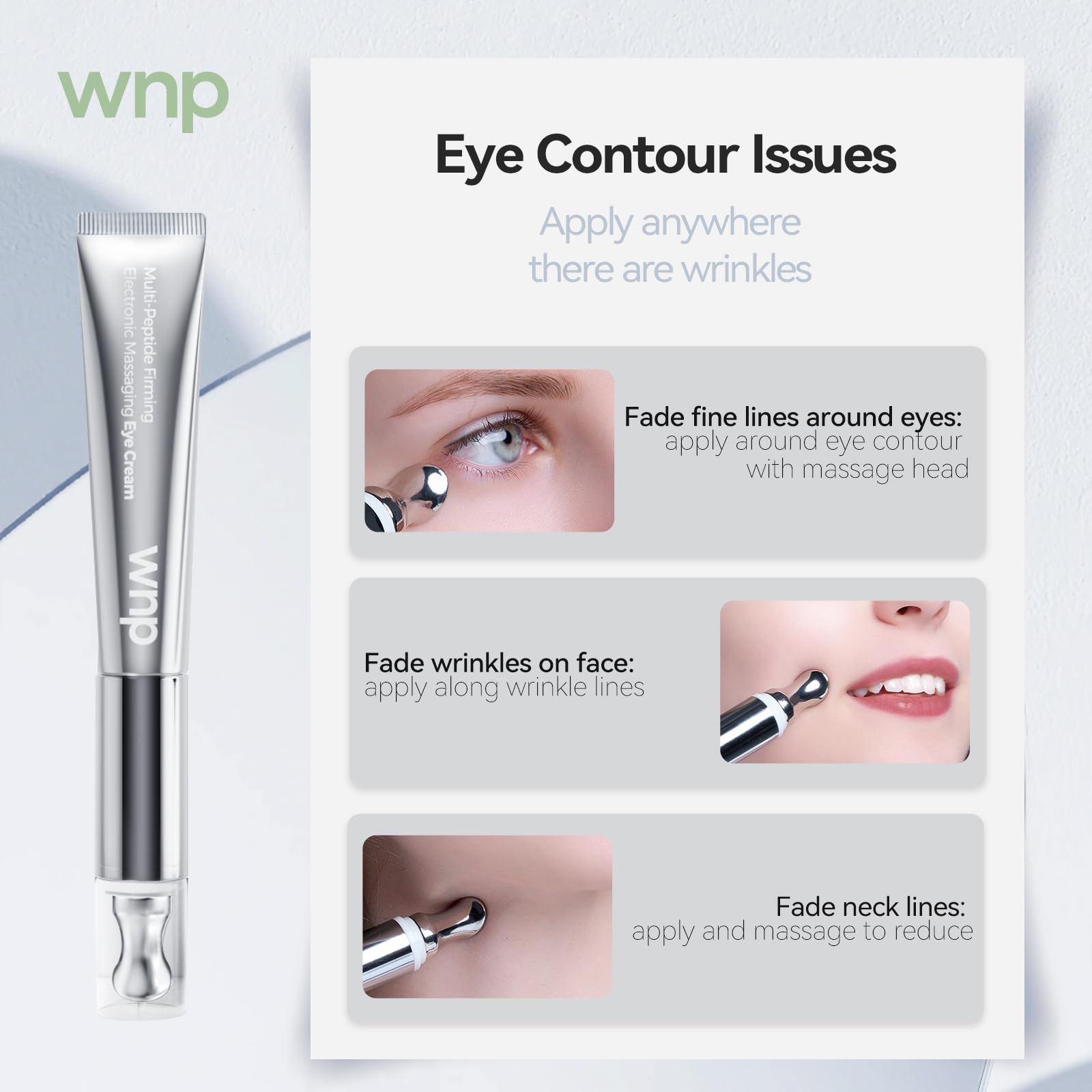 WNP Eye Cream peptide serum application close-up suggesting revitalized under-eye skin.
