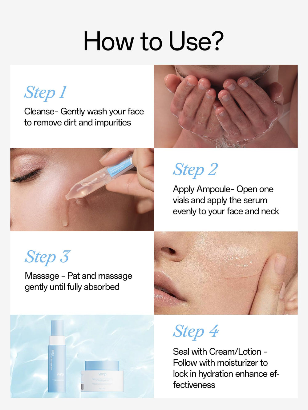 WNP Hyaluronic Serum applied on skin for gentle, sensitive-skin friendly care