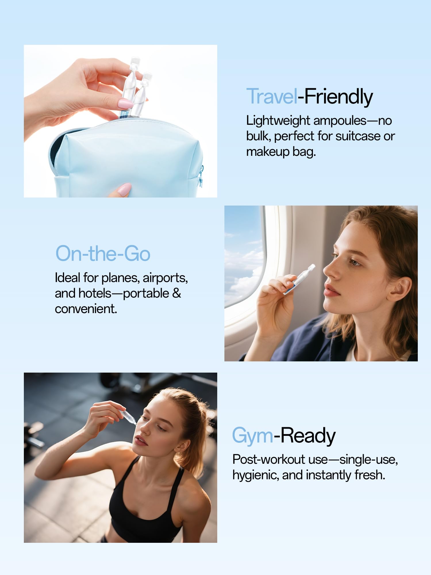 WNP Ultra Hydrating Serum packaging design highlights travel-friendly 60 vials.