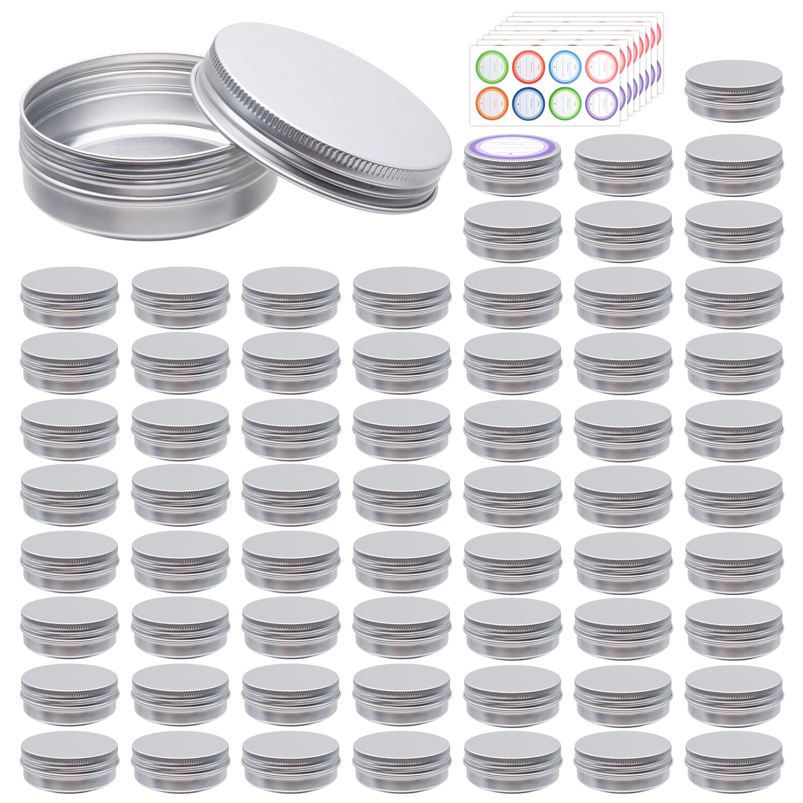 Woaiwo-q 64pack aluminum tin cans with screw lid ideal for travel-sized products.