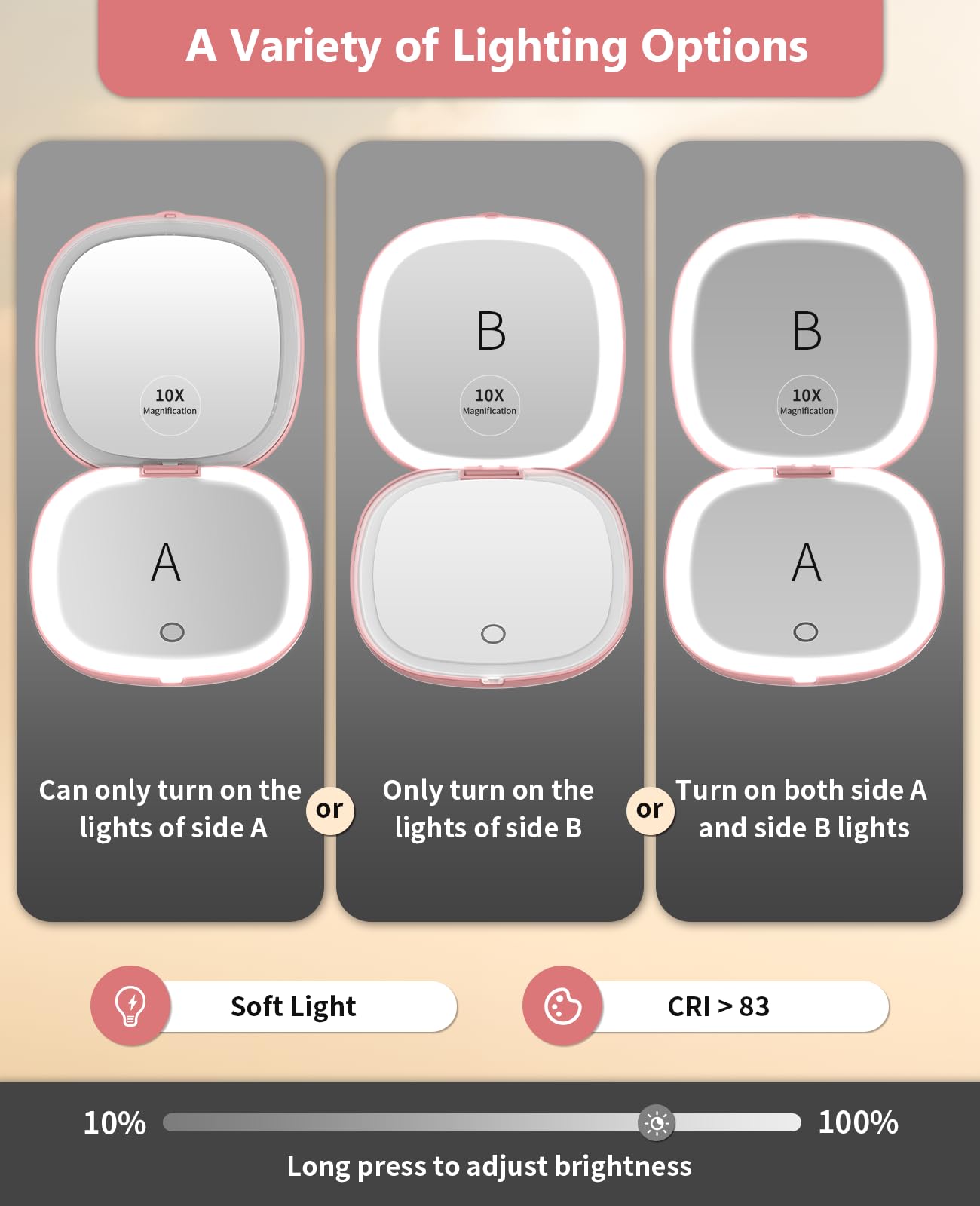 WOBSION rose gold mirror highlights 10x magnification for close-up brow work