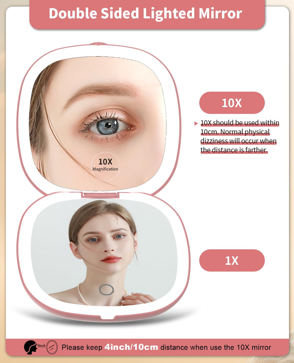 WOBSION travel mirror shows 1x detailed view for quick makeup checks on the go