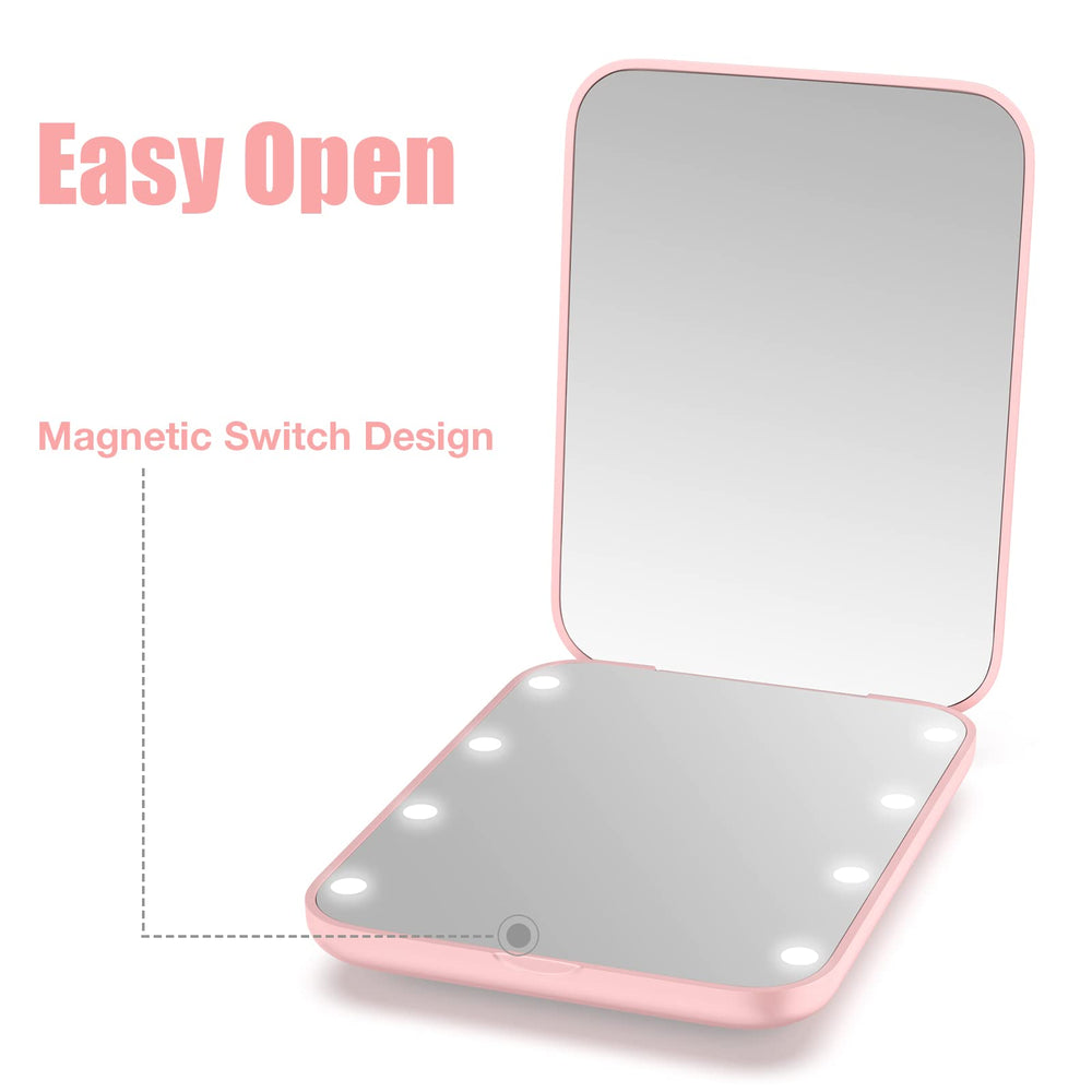 WOBSION compact mirror opened to 180 degrees, easy angle for comfortable use.
