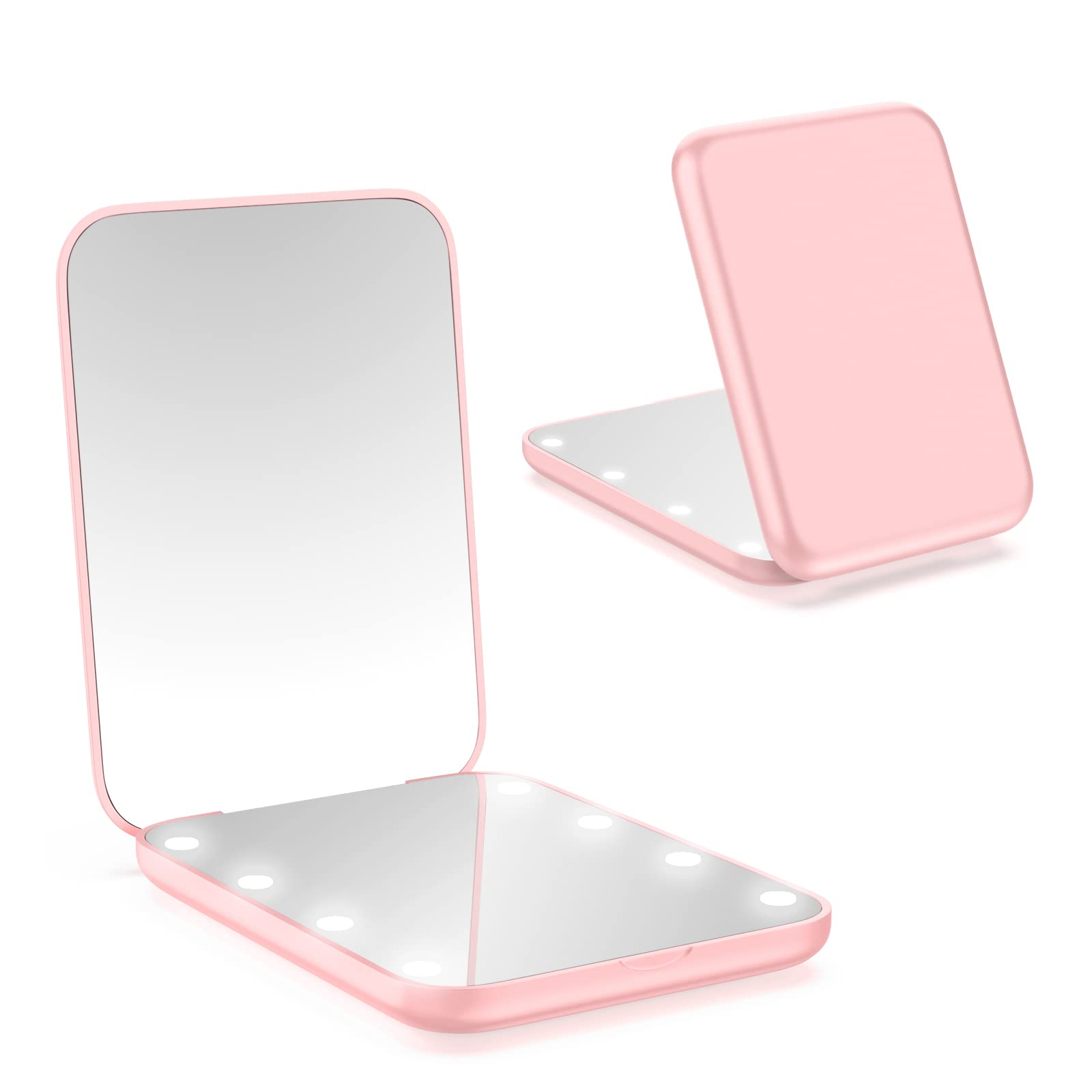 WOBSION small mirror with lights, closed; portable for on-the-go touch-ups.
