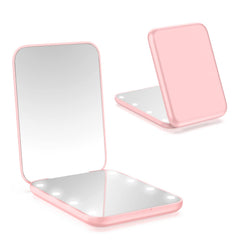 WOBSION small mirror with lights, closed; portable for on-the-go touch-ups.