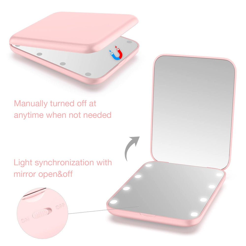 WOBSION compact mirror travel size fits purse for quick makeup checks.