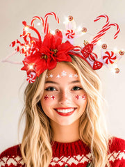 Woeoe LED snowflake headband front view with bright glow for festive events.