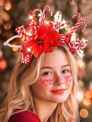 Woeoe light-up headpiece at holiday party, versatile with different hairstyles.