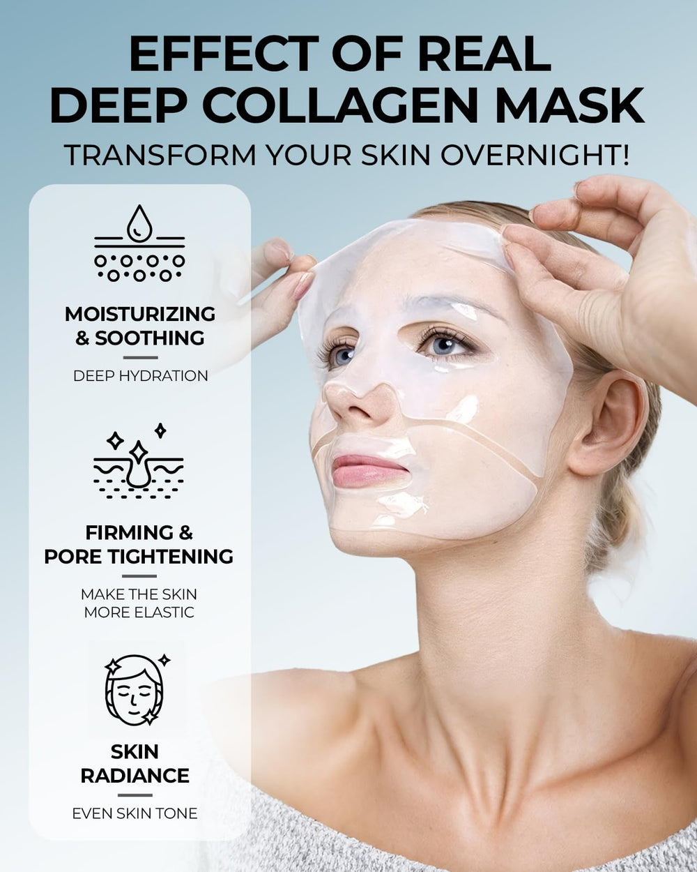 Wokatta bio-collagen mask pack showing premium hydrogel texture for moisture.