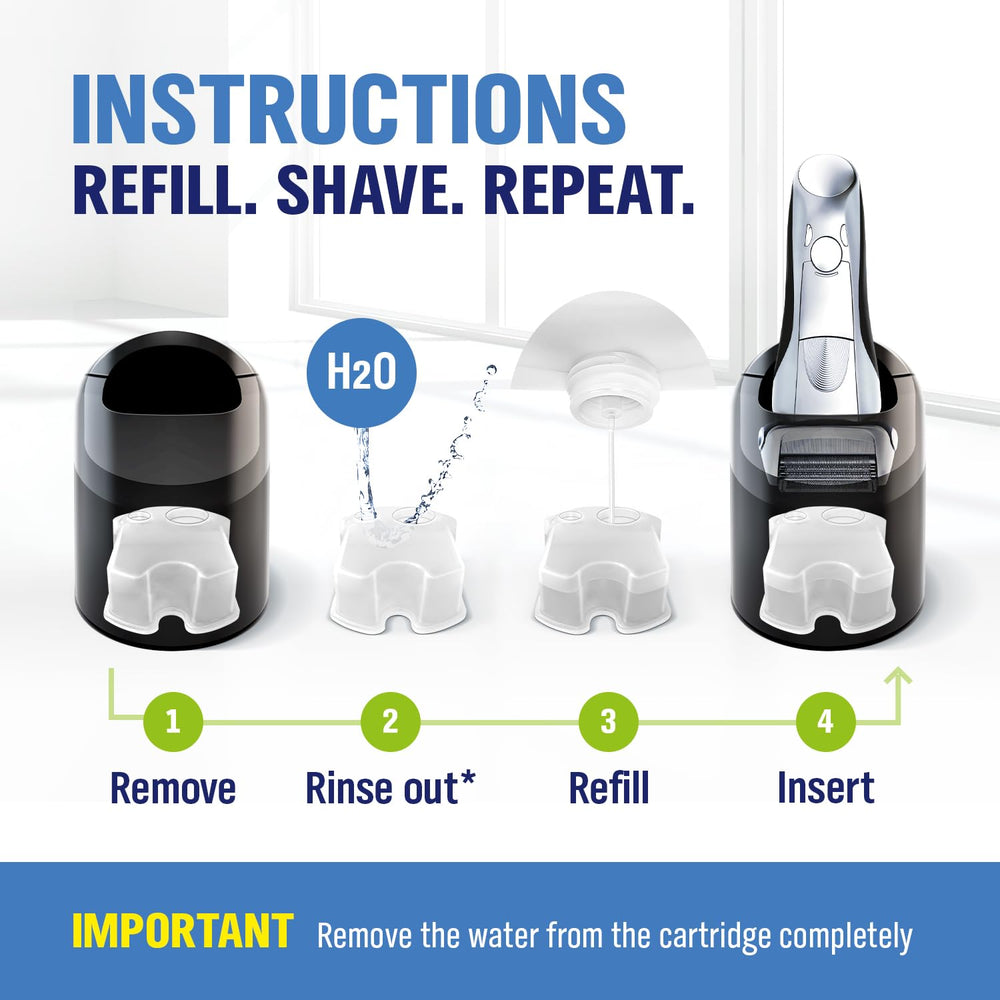 WoldoClean shaver cleaner on sink demonstrates quick-drying clean after shaving.