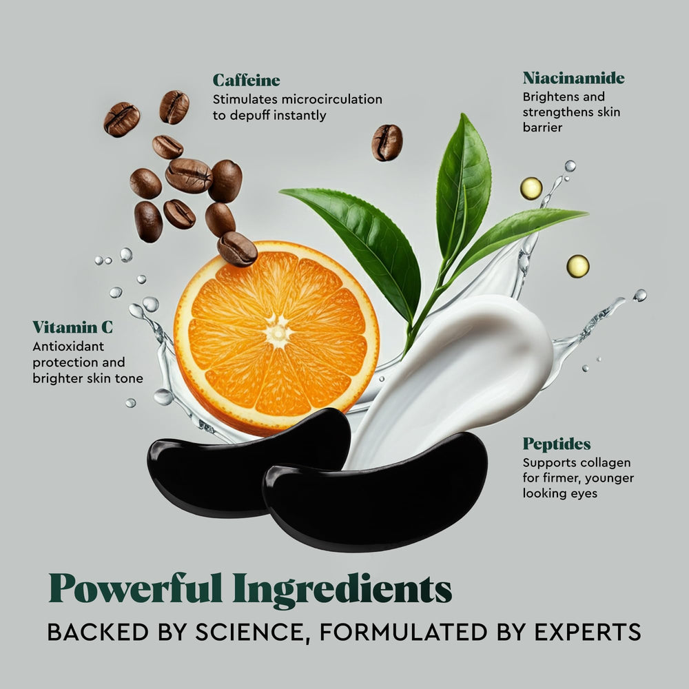 The Wolf Project under eye patches with caffeine ingredient illustration