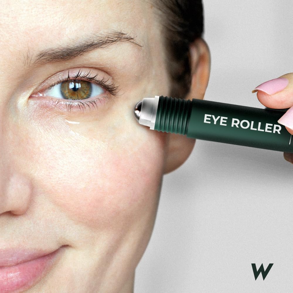 The Wolf Project Under Eye Roller demonstrates caffeine and vitamin C ingredients for brightening.