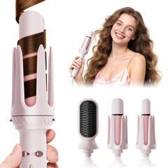 Wollea automatic curling iron pink front view for quick, versatile styling.