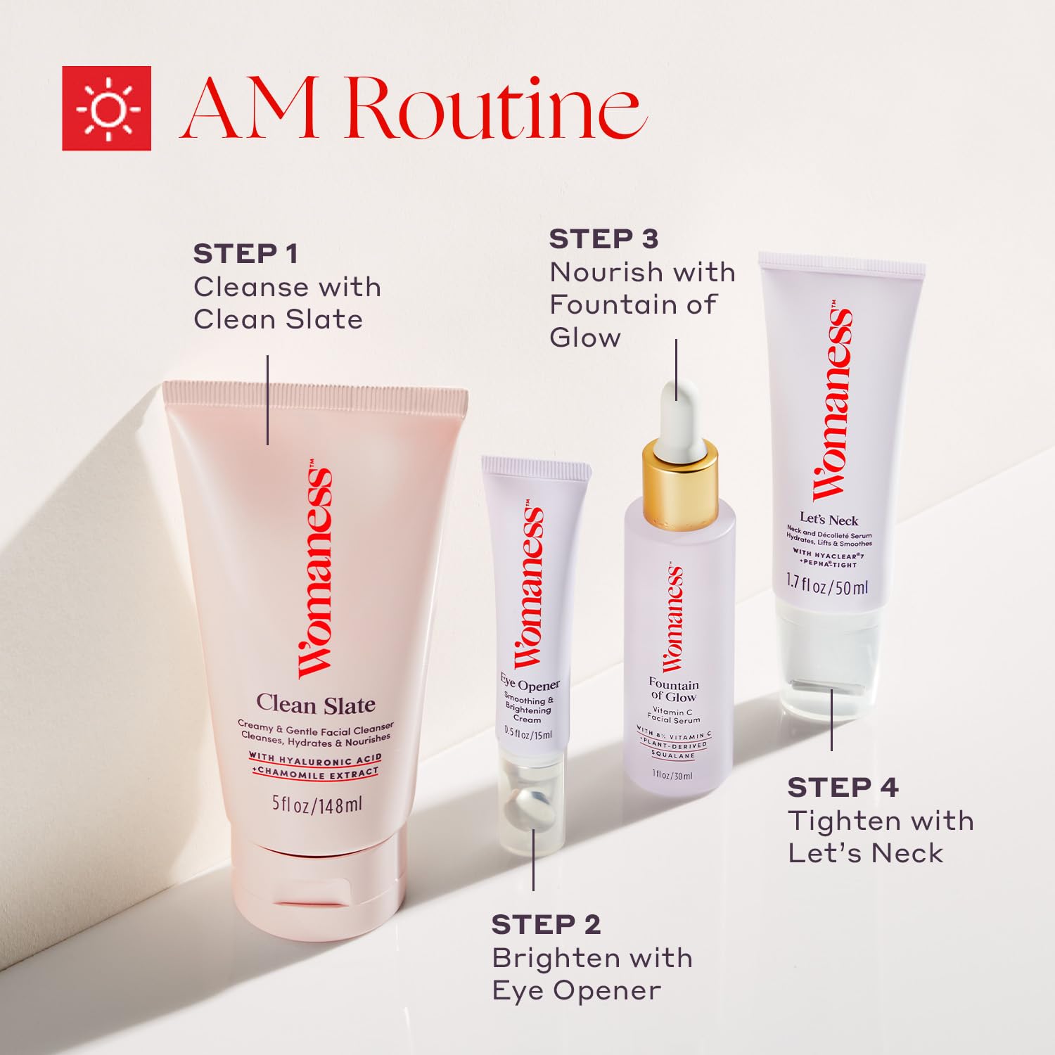 Womaness Let's Neck Firming Serum neck area after-use glow and smoothness.