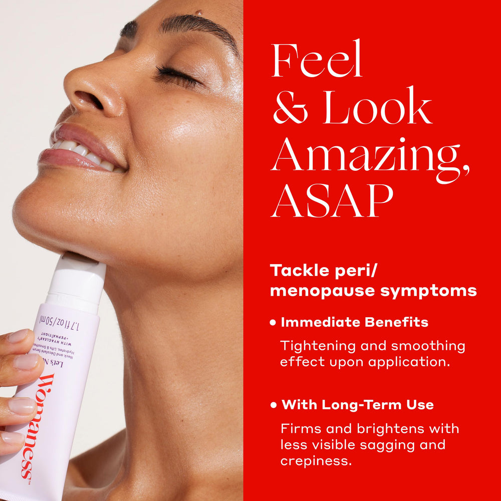 Womaness Let's Neck Firming Serum roller in motion illustrating even product distribution.